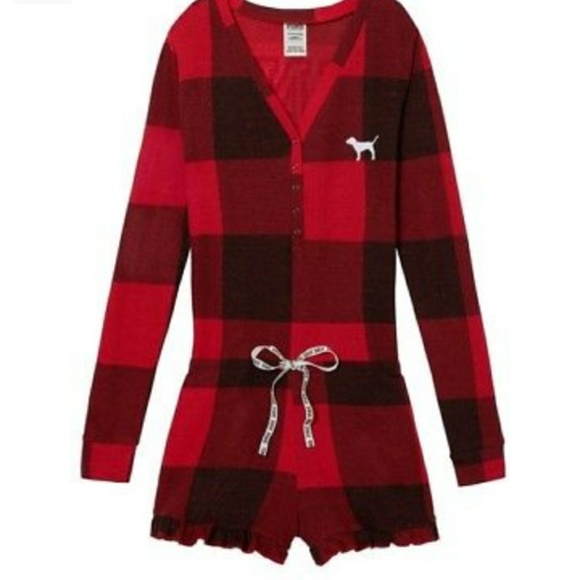 2017🆕PINK VS ❣️RED BUFFALO  THERMAL ONESIE ROMPER - Picture 2 of 11